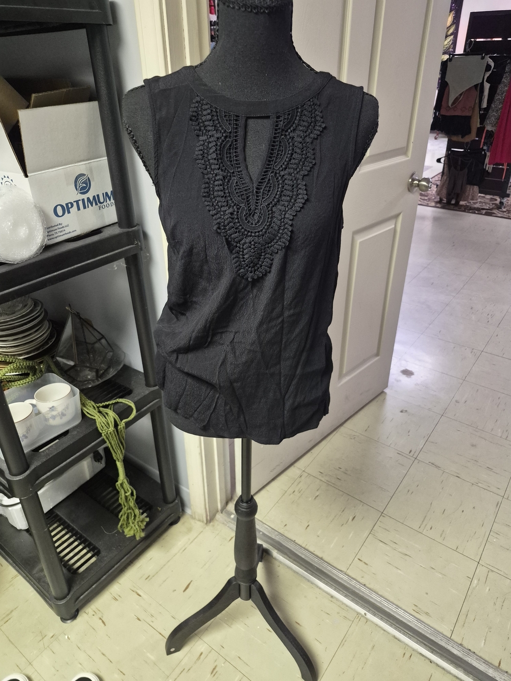 Black Crochet-Front Sleeveless Tank Top